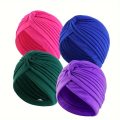 4pcs/set Solid Color Turban Cap Elastic Bonnet Head Scarf Women Chemo Hats Casual Pleated Head Wrap. 