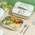 Stainless Steel Thermal Lunch Box Microwave Safe 2/4/5 Grids with Cutlery Set Panda for Adults Kids for Children School Picnic. 