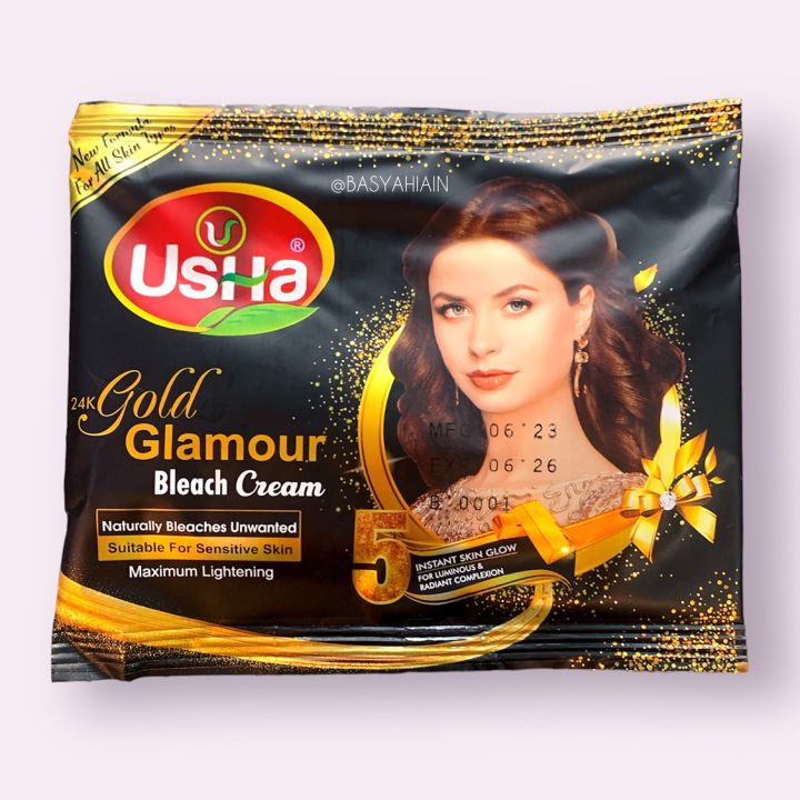 Usha 24K Gold Bleach Cream Sachet Pack With Instant Skin Glow (Pack Of 5 Sachets)