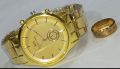 MEN'S FASHION WEDDING WATCH  DEAL TOP FASHION ORIGNAL RH  HIGH QUALITY GOLDEN LUXURIES STAINLESS STEEL ROUND DIAL WITH STAINLESS STEEL STRAPS WATCH WITH GOLDEN CHAIN BRACLET WITH TITANIUM STAINLESS STEEL GOLDEN RING FOR MEN AND BOYS. 