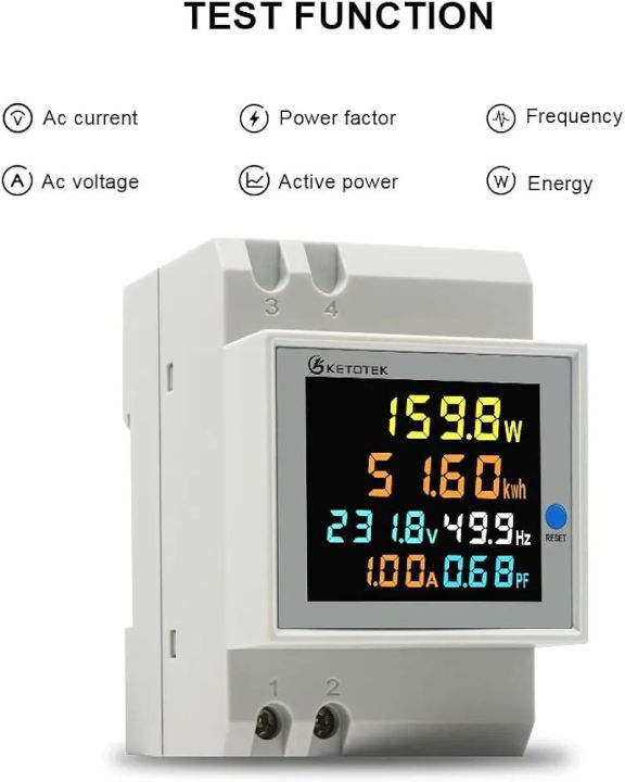 KETOTEK Single Phase Energy Meter Din Rail Electricity Usage Monitor AC 40-300V 100A Voltmeter Ammeter Watt Kwh Frequency Power Meter Built-in CT 110V