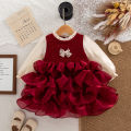 Autumn And Winter New Princess Style Baby Girl Dresses, Red Children'S Clothes For Birthday Parties Suitable For Babies Aged 0-3. 
