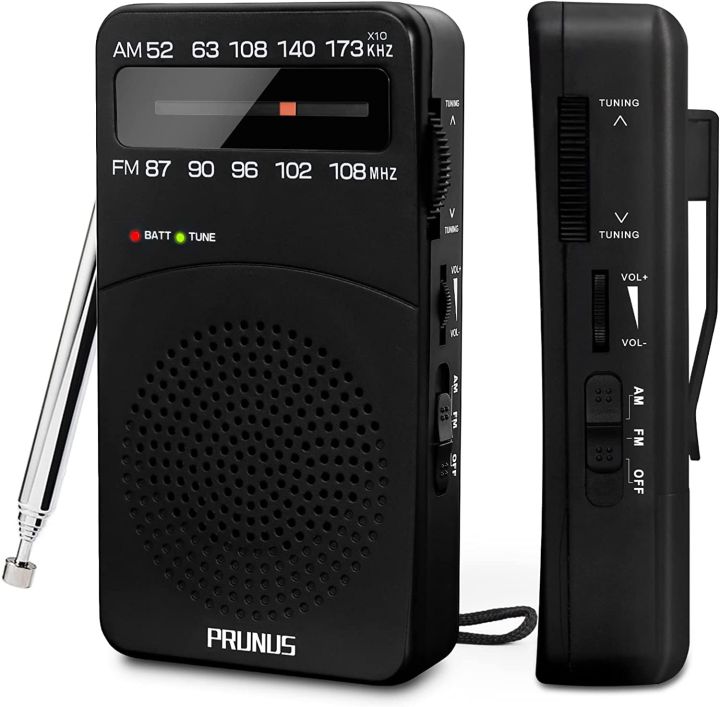 PRUNUS J-166 Portable Radio AM FM, Battery Operated Radio with Tuning Light, Back Clip, Excellent Reception for Indoor & Outdoor & Emergency Radio, AM FM Radio Portable, Transistor Radio