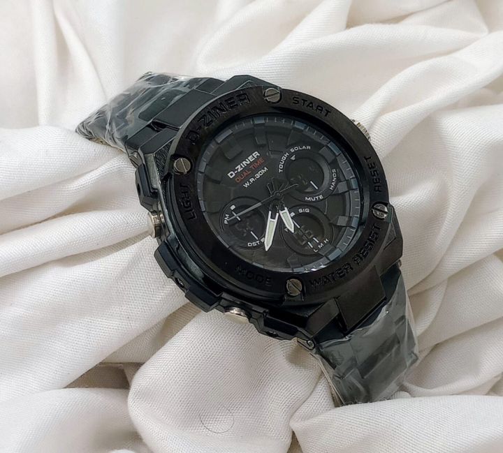 Montre De Sport D-ziner - Boîtier Acier Noir - Bracelet Noir - Neuf Avec étiquettes