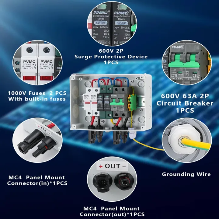 PVMC%201%20in%201%20out%20DC%20600V%20Solar%20photovoltaic%20PV%20Combiner%20Box%20%20Lightning%20Protection%2032A%20Fuse%20MCB%20SPD%20Waterproof%20IP65%20Distribution%20-%20Image%202
