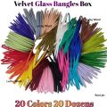 ( Pack of 20 ) Velvet Glass Bangles for girls and women, 20 sets in 20 colours each set include 12 pieces, Wedding package , velvet glass bangles box , gift box. 