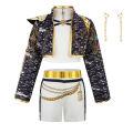 New Halloween costume girl street dance set embroidered top+shorts set hip-hop dance stage performance set. 