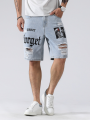 Men Summer Stretchy Denim Shorts Jeans For Men Streetwear Letter Ripped Knee length Baggy Comfort Cargo Casual Shorts Pants Jean.
