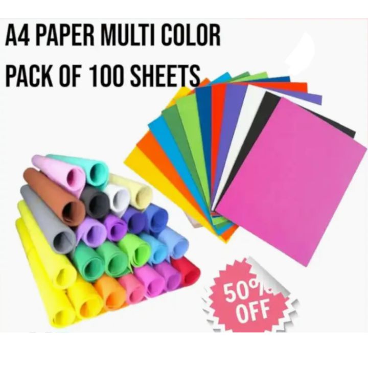 Color Colours Paper 100 Sheets, Multi Colors - A4 Size High Quality ...