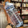 2000ml.1piece Gradient Frosted Water Bottle With Handle Outdoor Portable Straw Cup. 