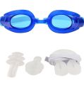 Water Sports Swimming Goggles Set with 2 Earplugs & 1 Nose Clip - Blue. 
