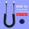 65W 5A Type C To Type C Fast Charging Data Cord Spring Telescopic For Samsung S23 Xiaomi 13 Huawei Phone USB C Car Charger Cable. 