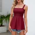 Female Summer Sleeveless Suspenders Pleated Ruffle Slim Tunic Casual A-line Tops Vest Solid Color Daily Outdoor Versatile Cloth. 
