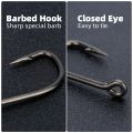 Hirisi 50pcs PTFE Coated High Carbon Stainless Steel Barbed Fish Hook With Eye 8027 Fishing Accessories Spliceable Plastic Box.