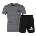 Summer fashion high-quality set men's short sleeved set fashion casual shorts sports set men's T-shirt+shorts two-piece set. 