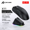 Attack Shark X11 Black Bluetooth Wireless Mouse Three Mode 2.4G PAW3311  RGB  PC Magnetic charging dock ,Gaming E-sports Mouse. 