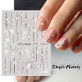 5D Simple Flowers Nail Embossed Stickers Elegant Wedding Design Adhesive Sliders Floral Textured Engraved Decoration Supplies. 