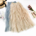 New Fashion Tutu Tulle Skirt Women Long Maxi Skirt Spring Summer Korean Black Pink High Waist Pleated Skirt Female.