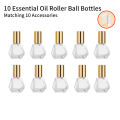 10PCS+10Accessories 8ml mini portable polygonal clear glass roller bottle with 10 roller bottles, 5 funnels, 5 droppers.