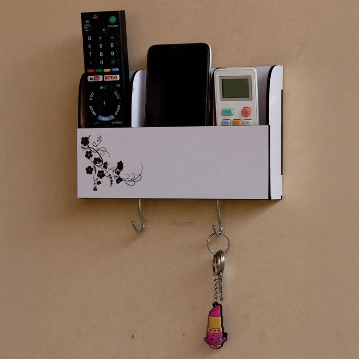 Multi-Purpose Wall Mount Remote Holder Charging Stand, Mobile Dock, Key Chain Hanger Organizer