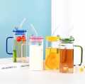Random Color 400ml Square Glass Mug With Handle, Straw & Lid, Drinking Glass, Adorable Glass Cups with Lids and Straw, Glass Tumbler Coffee Cup Coffee Mug. 