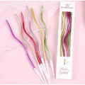 Spiral Twisty Gold Long Stick Metallic Candle for Birthday, Wedding Party and Cake Decoration 6 pieces.