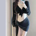 Women's Long Sleeve Knit Bikini Set, Pure  Push-Up Swimsuit with Cover-Up, Elegant Resort Swimwear for Vacation Beach. 
