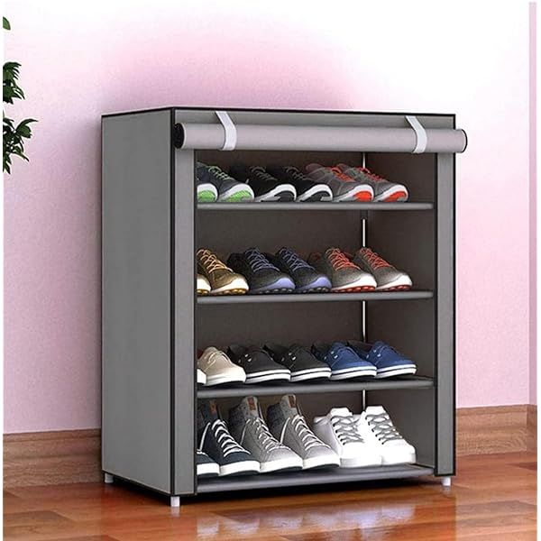 4 Layer Foldable Shoe Rack Single Cabinet Shoe Wardrobe With Cover (Colors May Vary)