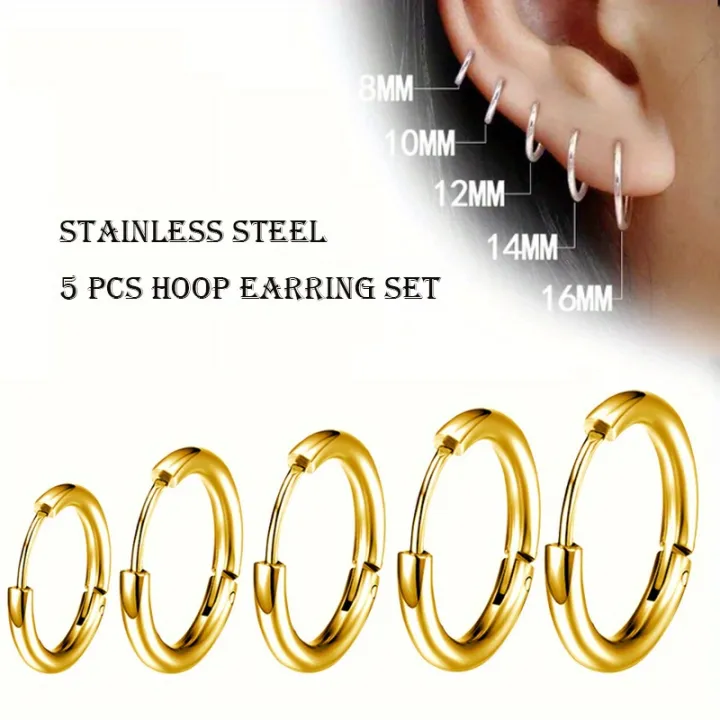 5%20Pcs%20Men's%20Simple%20Stainless%20Steel%20Hoop%20Earrings,%20Unisex%20Earrings,%20Cartilage%20Piercings%20Jewelry%20-%20Image%206