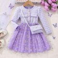 Autumn & Winter Dress for KIds Girl Clothes Children Party Dresses Purple Plaid Long Sleeve Button KIds Outfit 8 9 10 11 12 Yrs. 