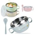 Baby Feeding Bowl Stainless Steel Insulation Bowl Spoon Set Children. 