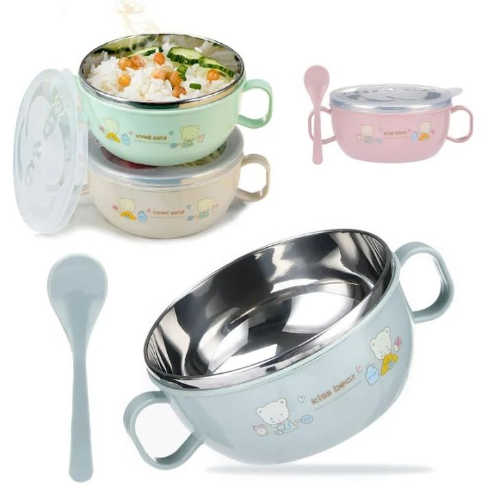 Baby Feeding Bowl Stainless Steel Insulation Bowl Spoon Set Children