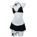 2 Pcs New Fashion Sexy Women Exotic Cosplay Maid Uniform Set Women's Cosplay Black Bow Tie Sexy Pajama Set. 