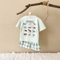 Summer 2Pcs Newborn Baby Boys Clothes Set Girls Suit Casual Dinosaur Printed T-shirt+Checkered Shorts Infant Toddler Outfit 0-3Y.