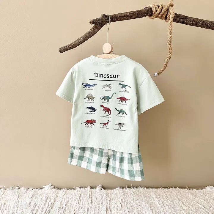 Summer%202Pcs%20Newborn%20Baby%20Boys%20Clothes%20Set%20Girls%20Suit%20Casual%20Dinosaur%20Printed%20T-shirt+Checkered%20Shorts%20Infant%20Toddler%20Outfit%200-3Y%20-%20Image%205
