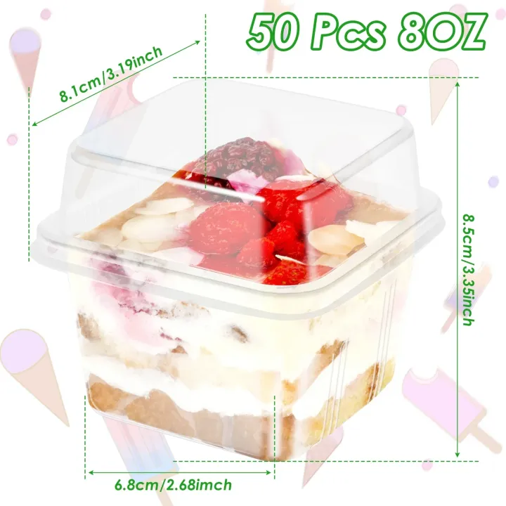 100PcsMultipurpose%20Dessert%20Cups%20with%20Lids%208oz%20Reusable%20Cupcake%20Container%20Clear%20Square%20Single%20Dessert%20Box%20Sealed%20Cake%20Storage%20Box%20-%20Image%203