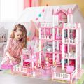 4--Storey Big Doll House Villa with 4 Dolls Children's Family DIY Accessories Assembly Dream Castle Toy Girl Gift. 