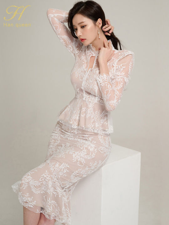 Spring%20Professional%20Woman%20Lace%202%20Pieces%20Set%20Simple%20Tops%20+%20Vintage%20High%20Waist%20Mermaid%20Skirt%20Korean%20Skirts%20Suits%20-%20Image%206