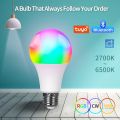 Tuya Smart Bulb E27 WiFi/Bluetooth Dimmable LED Light Bulb RGBCW 100-240V Smart Life App Control Support Alexa Google Home.