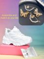 Women's Thick-Soled 5cm Height-Increasing Dad Shoes, Y2K Sweet-Cool Style, with Detachable Gold Butterfly Pearl Chain Decoration, Mesh Breathable Eva Irregular Sole, White Casual Sneakers, Trendy for Everyday Wear, Unique Design, Sweet Girl Style, Vers....