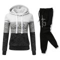 Women Tracksuit Printing Hooded Sweatshirt Sweatpant Color Block Versatile Casual Jogging Pullovers Sport Trousers Outfits S-3XL. 