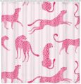 leopard fabric shower curtain, tropical animal cheetah shower curtain for bathroom, pink with hook 180X180CM. 