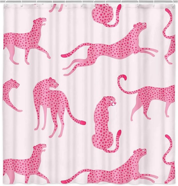 leopard%20fabric%20shower%20curtain,%20tropical%20animal%20cheetah%20shower%20curtain%20for%20bathroom,%20pink%20with%20hook%20180X180CM%20-%20Image%206