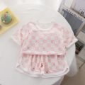 Children Clothing Set Boys and Girls' Clothes Summer Ice Silk Short Sleeved Baby 2Pcs Sets Toddler Loungewear Soft Pajamas 1-7Y. 