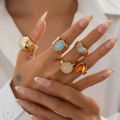 Ingemark 5Pcs/Set Retro Gold Color Irregular Metal Ring for Women Bohemian Open Adjustable Wide Ring Aesthetic Y2K Jewelry . 