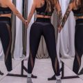 Sports Running Fitness Pants Mesh Breathable Splicing Cropped Pants High Waist Slim Fit Hip Lifting Yoga Pants Women Leggings.