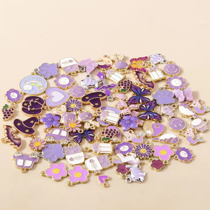 10pcs%20Mixed%20Cute%20Enamel%20Purple%20Charms%20Daisy%20Flower%20Heart%20Butterfly%20Animal%20Pendant%20for%20Earring%20Necklace%20Diy%20Jewelry%20Accessory%20-%20Image%204
