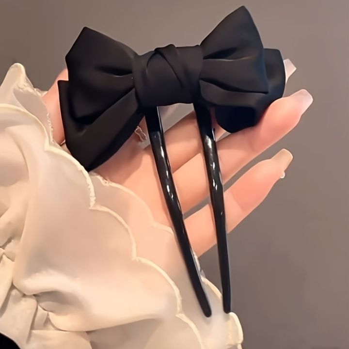 1pc%20Fashion%20Women's%20Bow%20U-shaped%20Hair%20Clip%20Suitable%20for%20Girl%20Daily%20Wear%20Accessory%20Elegant%20Black%20Boutique%20Hairpin%20Hair%20Accessory%20-%20Image%204