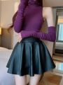 Multipurpose Elastic Mini Short Skirt Women Faux Leather Skirts High Waist For Skater Work Nighub.