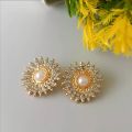 Indian Flower necklace/ Pearl Choker/ Indian Jewelry/ Indian Necklace/ Indian Choker/ Indian Wedding Necklace White and Golden Set with Earrings. 
